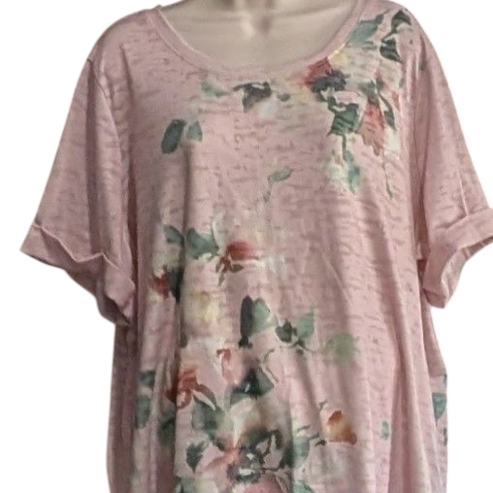 CJ Banks Pink Floral Short Sleeve Top